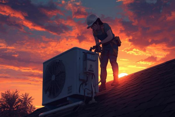 HVAC Technician repairing AC unit
